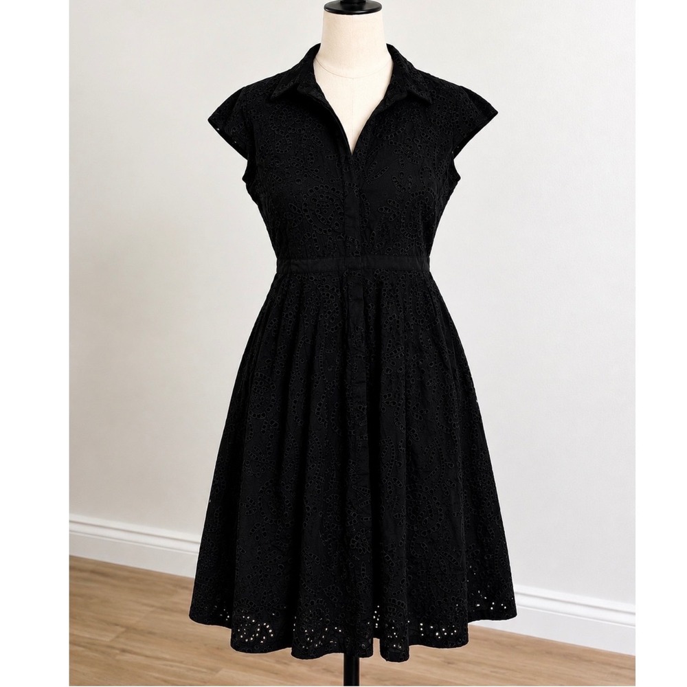 White House Black Market Eyelet Midi Shirtdress Womens 8 Black NWT 570324735